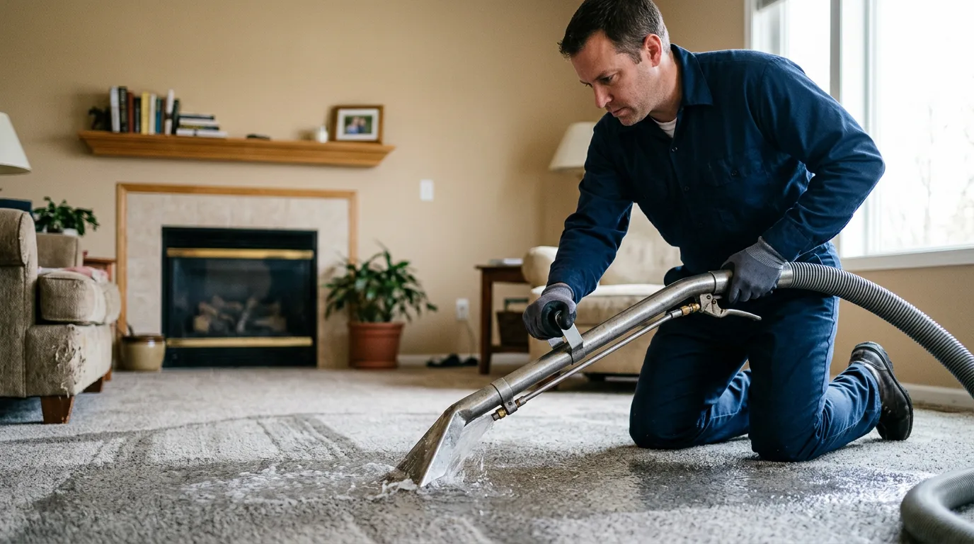 Water damage restoration technician working near Linwood, NY